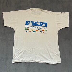 Vintage 80s‎ St. Thomas VI Sailboat Single Stitch Graphic Print T-Shirt